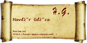 Havér Géza névjegykártya